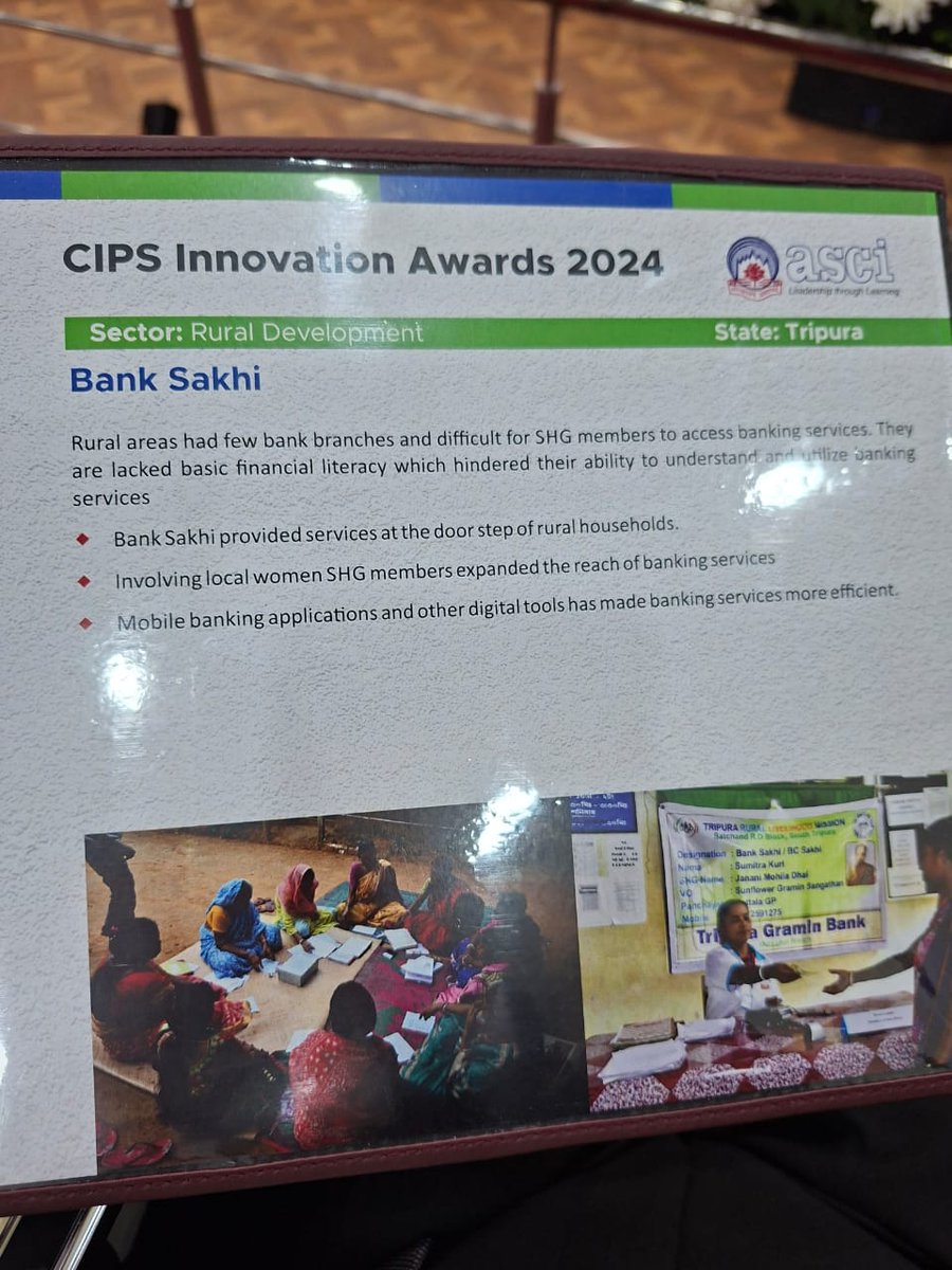 A proud moment for Tripura! ✨

Tripura Rural Livelihood Mission (TRLM) has been honoured with the prestigious Innovation Award by the Administrative Staff College of India at Srinagar. The award was conferred by Hon’ble Lt. Governor Shri Manoj Sinha and received by CEO, TRLM,