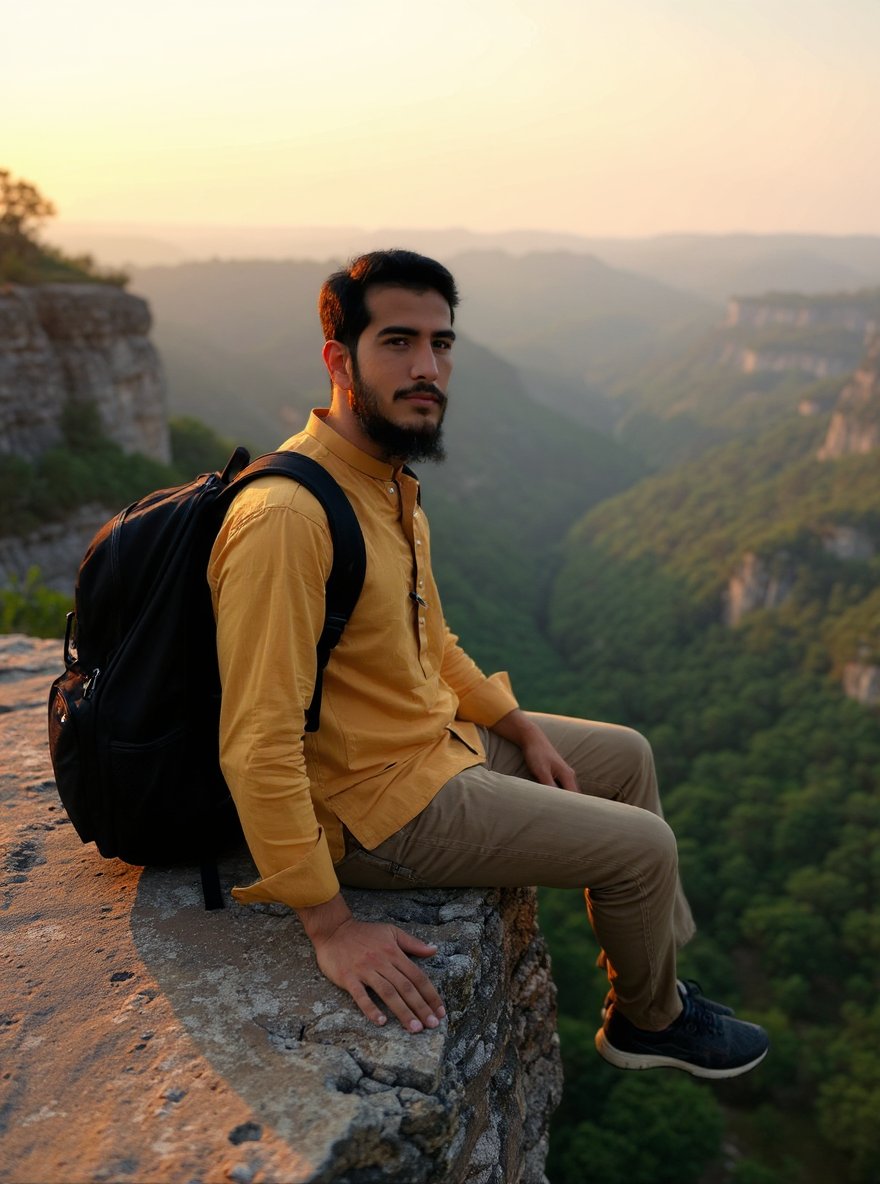 Promptopia4's tweet image. Traveler sitting on the edge of a high cliff, backpack beside, legs dangling, panoramic view of valley below, sunset lighting, adventure tone, 4K photo, no face change
#zonauang #linglingkwong #PERFECT10LINERSFMinMANILA