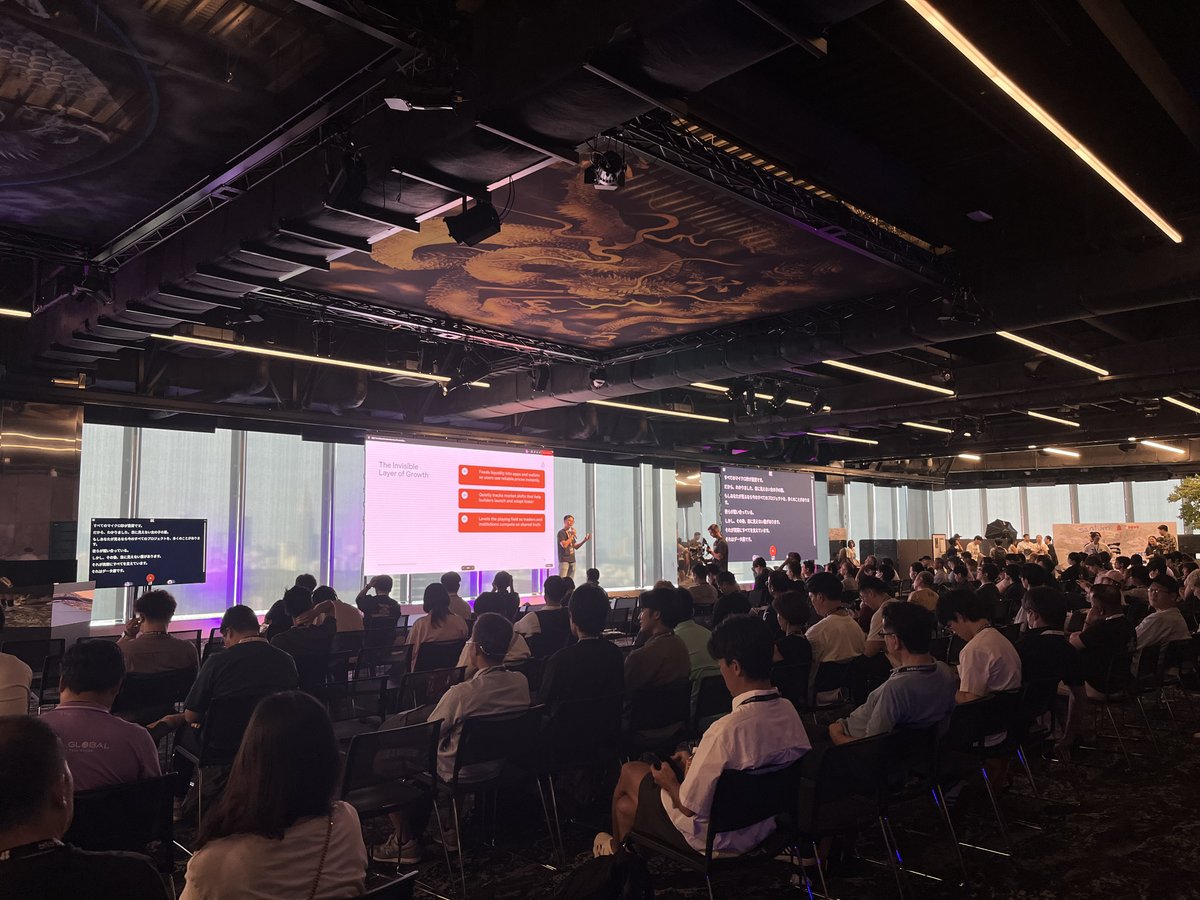 Birdeye CEO Kha Nguyen speaking at SuperTokyo 2025 with audience and screens displaying growth layers