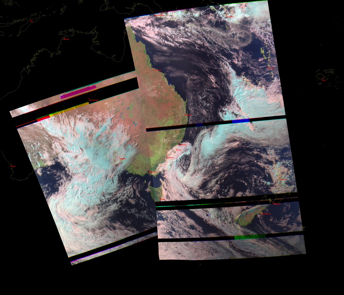 #ElektroL4 (6:42UTC) 4:42pm 24 Aug AEST
#Satdump, #DiscoveryDish, #Airspy mini
#MeteorMN2_4 afternoon composite
Satdump, #QFH, #Nooelec Noaa, #RTLSDR
#weather #LRPT #LRIT #Satellite #Australia #NewZealand #Globe #Earth