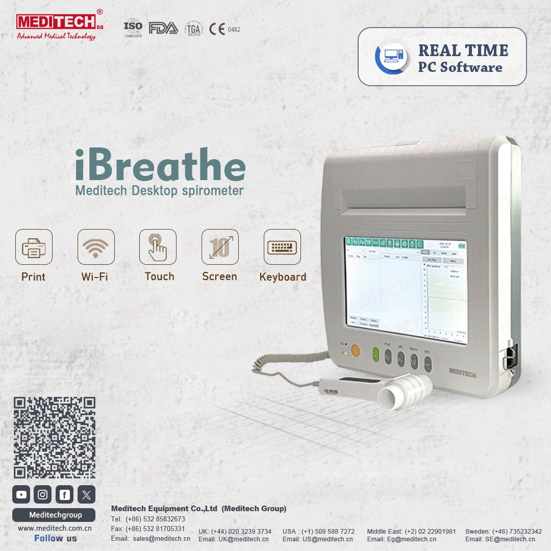 MeditechVet's tweet image. iBREATHE
The iBreathe spirometer is a portable device for checking lung function.
-It uses the principle of differential pressure measurement to measure over 100 parameters related to FVC, VC, MVV, and MV functions.
-large screen
-built-in printer
#pulomary
#spirometer
#meditech