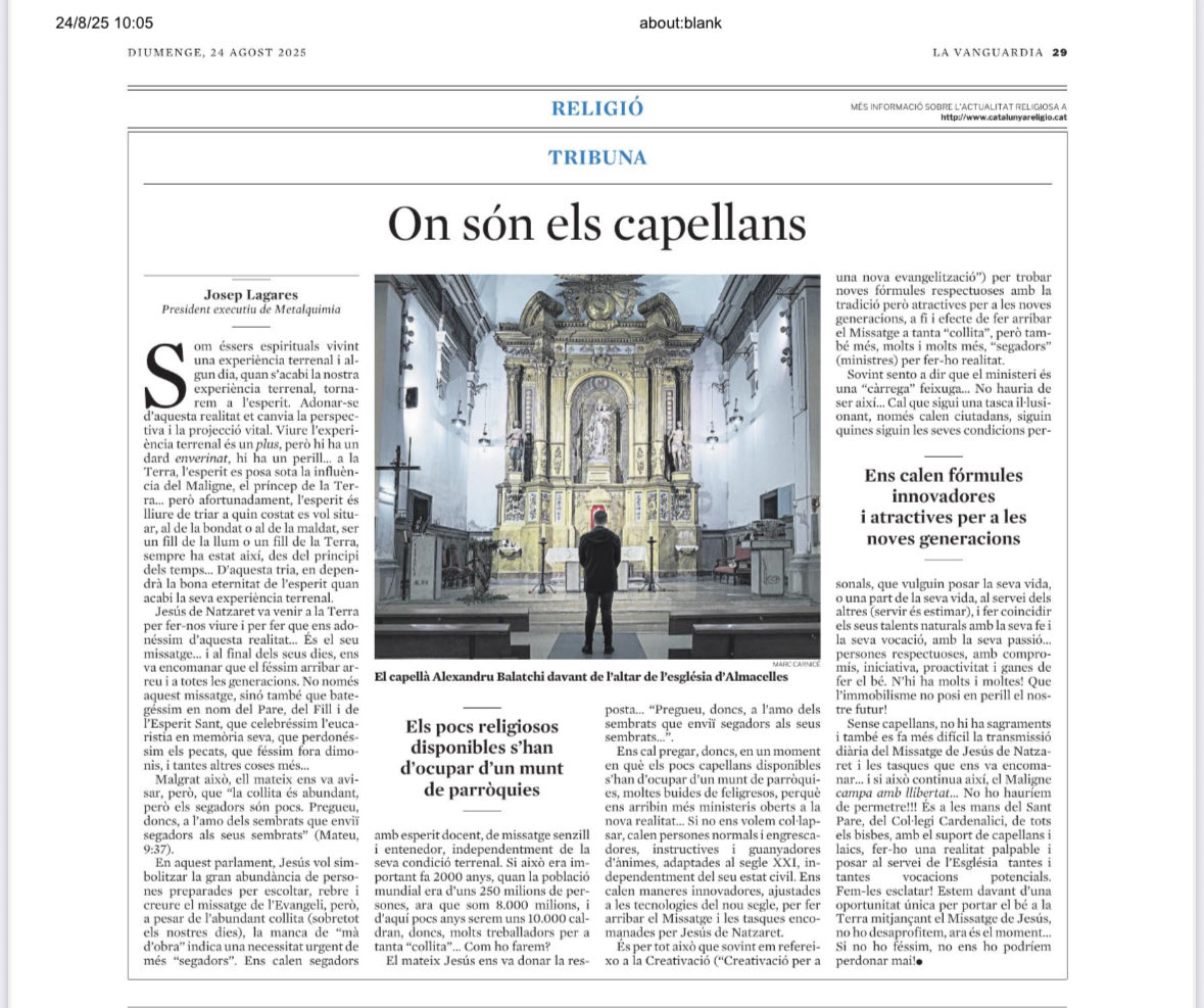 On son els capellans? El meu article d’avui a ⁦<a href="/LaVanguardia/">La Vanguardia</a>⁩ … desitjo que us agradi ❤️ ⁦<a href="/bisbatgirona/">Bisbat de Girona ⛪️</a>⁩ ⁦⁦<a href="/fraoctavi/">fra Octavi Vilà</a>⁩