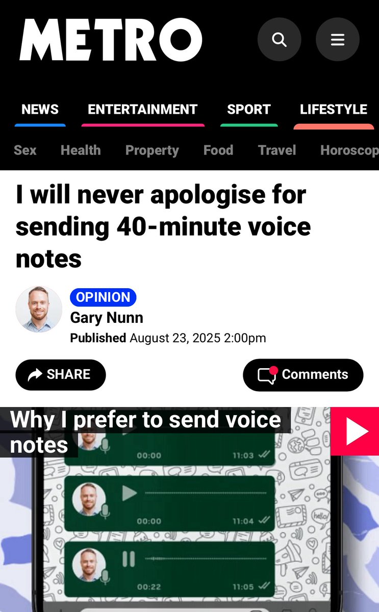 In defence of long “self-indulgent” WhatsApp voice notes. For <a href="/MetroUK/">Metro</a>

PS - not all mine are 40 mins long! But they can get to that length when I voice note Nat. 🗣️ 

#UnapologeticBitch #UnapologeticVoiceNoter 

Read: metro.co.uk/2025/08/23/wil…