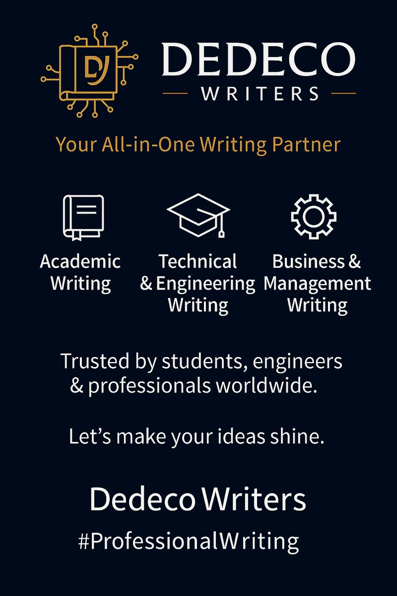 Your boss wants the report polished.
The data is messy. The clock is ticking. ⏱️
Why panic?
 Dedeco Writers transforms rough drafts into
 powerful documents that get results.

🎓 Academic | ⚙ Technical | 💼 Business | 📊 Accounting
When quality matters,
choose Dedeco
📲 DM now