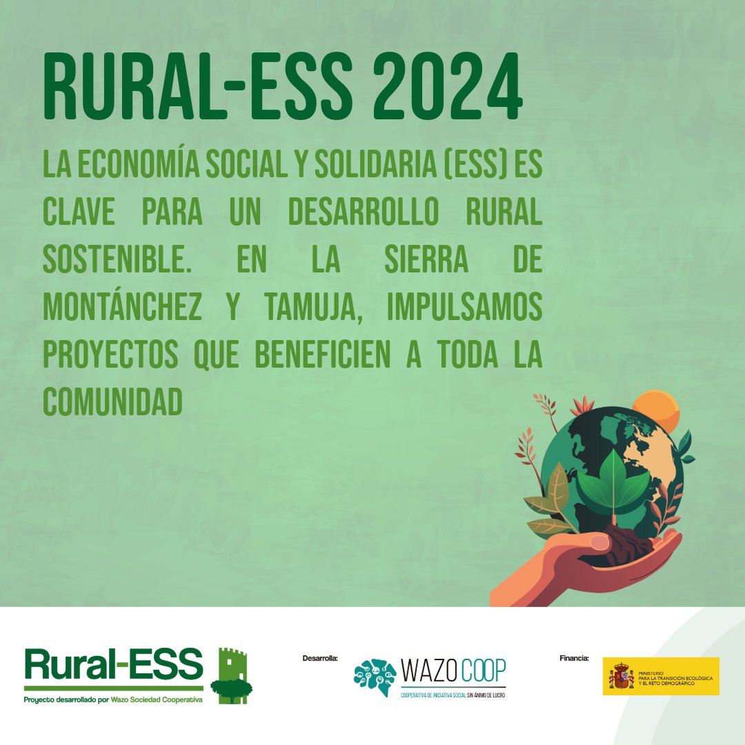 La Economía Social y Solidaria (ESS) es clave para un desarrollo rural sostenible. En la Sierra de Montánchez y Tamuja, impulsamos proyectos que beneficien a toda la comunidad. #EconomíaSocial #RuralESS