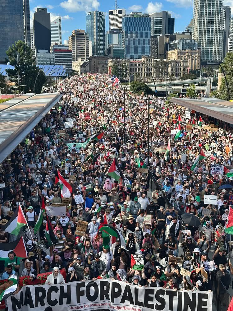 One stand out from today’s massive anti-genocide rally in Brisbane was how well the 50k marchers behaved. Just a bunch of humans outraged over the systematic ethnic cleansing of fellow human beings.