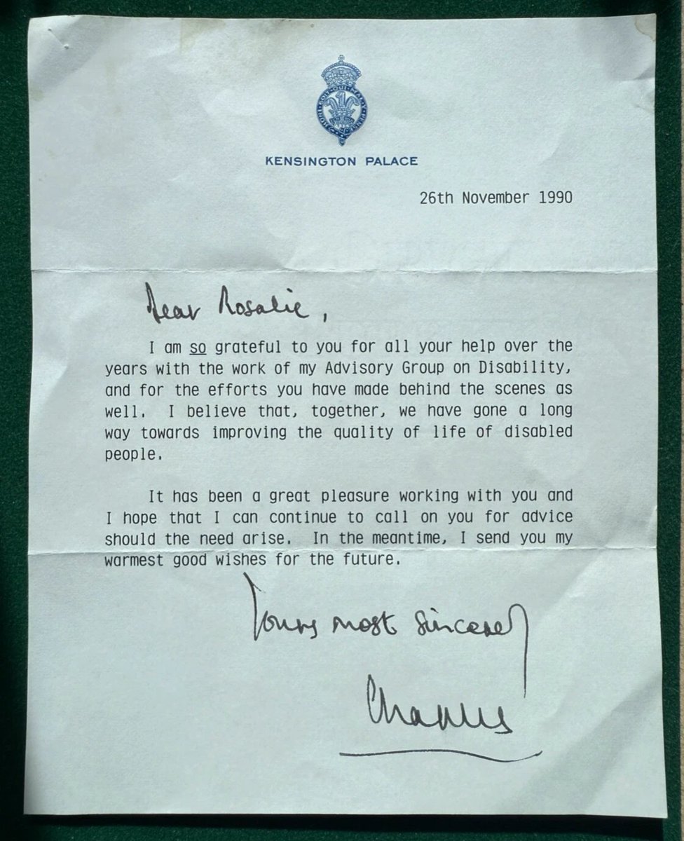"I believe that, together, we have gone a long way towards improving the quality of life of disabled people." 1990 letter of #PrinceCharles discussing people living with disabilities. The Prince of Wales' Advisory Group on Disabilities was founded in the early eighties.