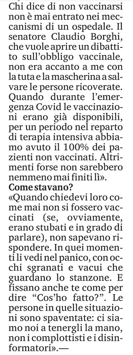 L’intervista a Martina Benedetti, infermiera di terapia intensiva . La distanza tra vissuto e retorica. Gli occhi sgranati e smarriti dei malati non vaccinati: lì non ci sono complotti né dibattiti politici, ma solo paura e solitudine, e un’infermiera che ti tiene la mano. C’è