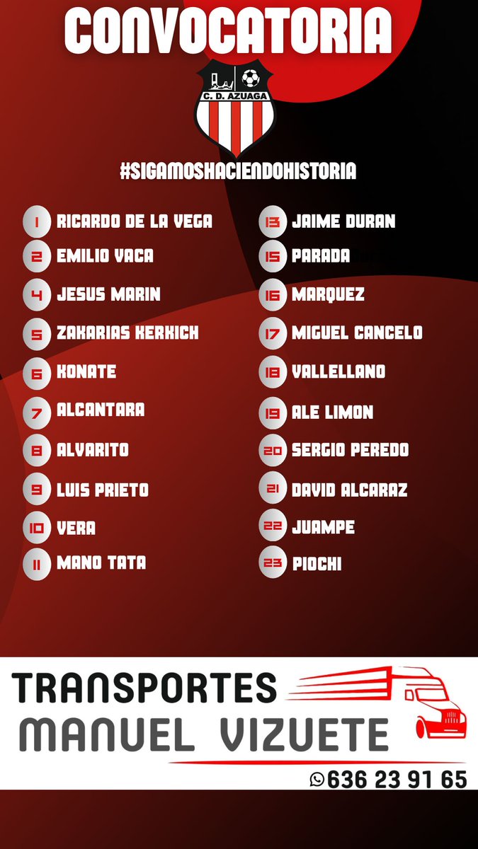 PRETEMPORADA 25-26 | 

CF CAMPANARIO 🆚 CD AZUAGA.

CONVOCATORIA 

Completan la convocatoria los jugadores juveniles: Alberto Gutiérrez y Emilio Corchado.

Información patrocinada por TRANSPORTES MANUEL VIZUETE

#SIGAMOSHACIENDOHISTORIA

❤️🤍🖤