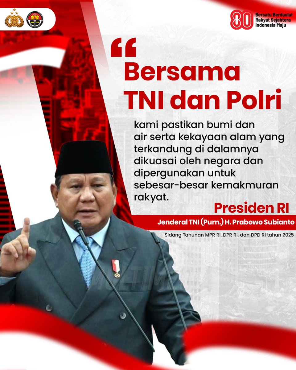 Presiden Republik Indonesia, Jenderal TNI (Purn.) H. Prabowo Subianto menekankan bahwa pendidikan adalah hal yang terpenting bagi anak-anak Indonesia. Oleh karena itu, pemerintah memastikan anak-anak kurang mampu dapat menempuh pendidikan di Sekolah Rakyat

#80TahunIndonesia