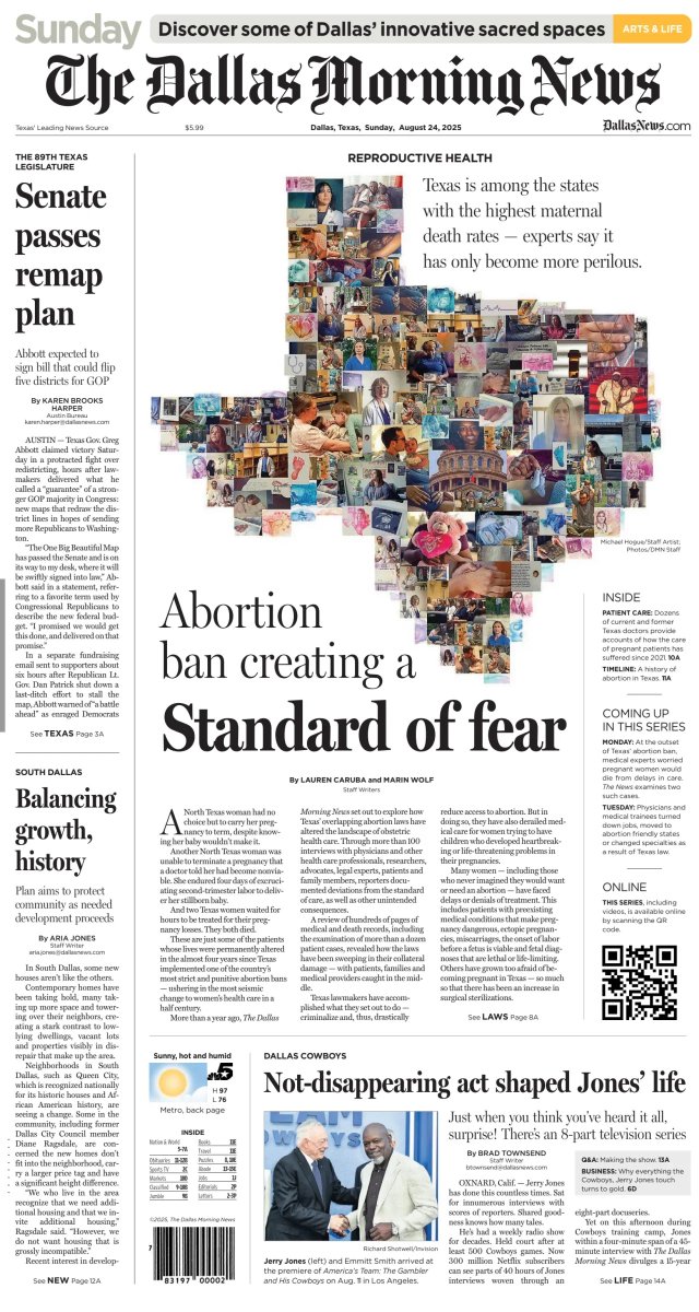 🇺🇸 Abortion Ban Creating A Standard Of Fear

▫Texas is among the states with the highest maternal death rates - experts say it has only become more perilous
▫Lauren Caruba &amp; <a href="/maringwolf/">Marin Wolf</a>

#frontpagestoday #USA <a href="/dallasnews/">Dallas Morning News</a>
