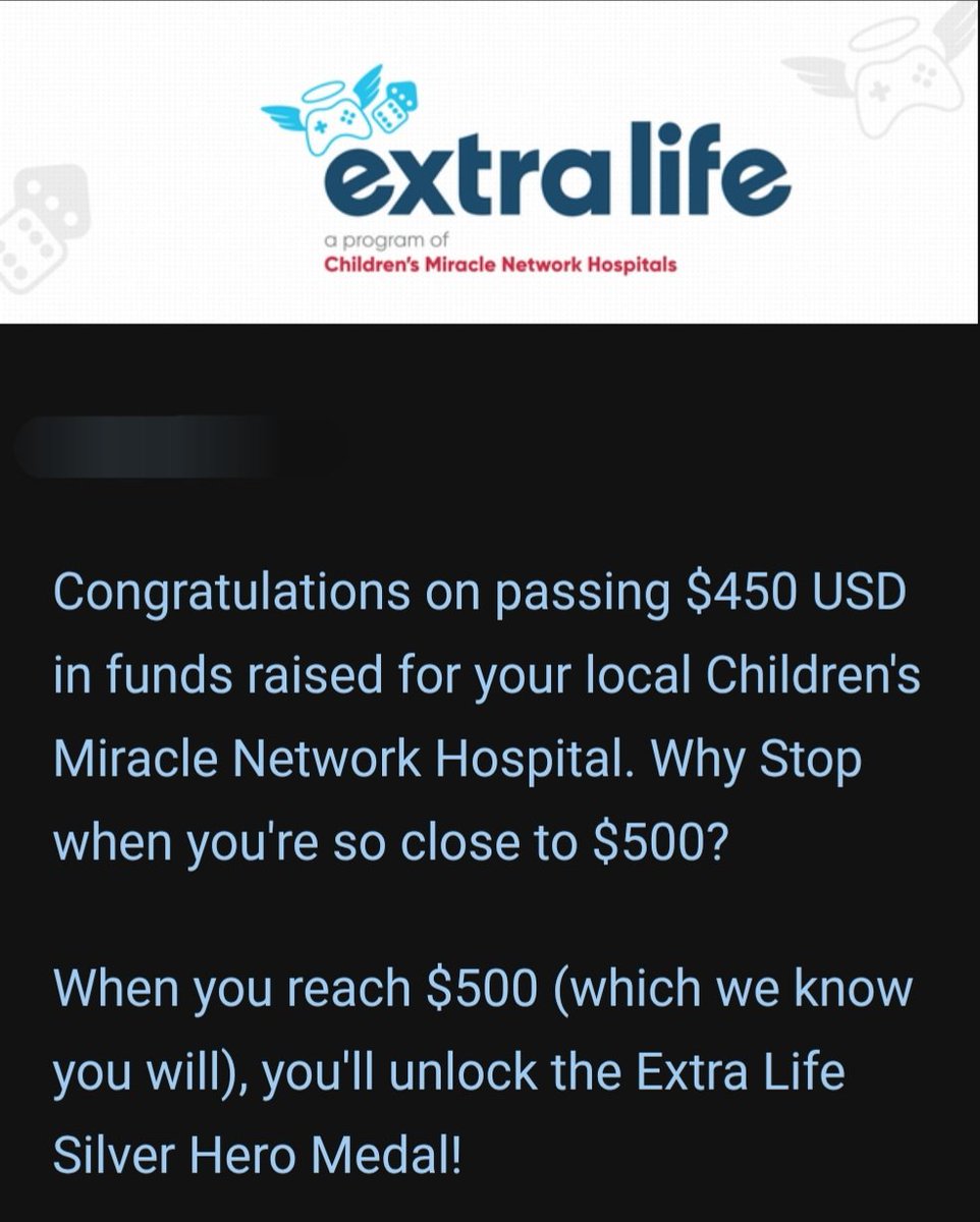 Currently I am only $48 away from hitting $500! The exclusive Silver Hero Medal is (almost) mine! Please consider making a donation today 💙🩵