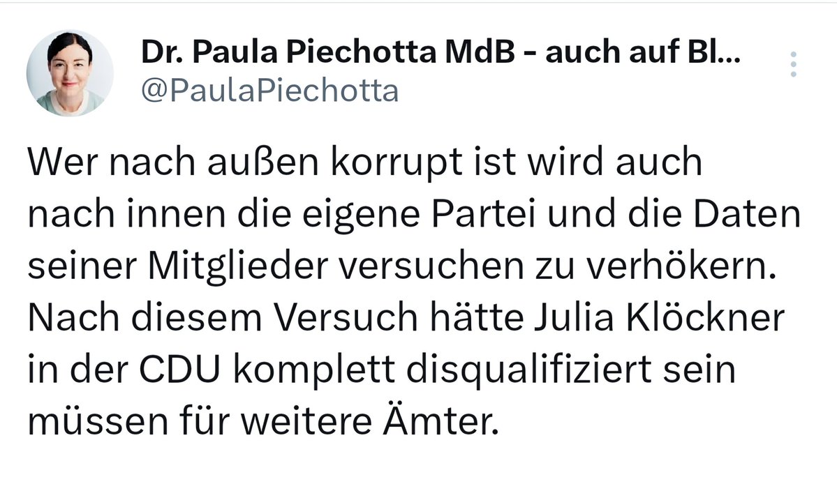 Christoph de Vries (@vrieschristoph) on Twitter photo Liebe Kollegin <a href="/PaulaPiechotta/">Dr. Paula Piechotta MdB - auch auf Bluesky</a>, Ihre Hetzkampagne gegen führende Christdemokraten ist für sich genommen schon unappetitlich. Aber auch wenn Sie sich an der Spitze des grünen Wächterrates wähnen und wir Andersdenkende - so wie die liebe Anna und der Robert - nicht leichtfertig mit Liebe Kollegin <a href="/PaulaPiechotta/">Dr. Paula Piechotta MdB - auch auf Bluesky</a>, Ihre Hetzkampagne gegen führende Christdemokraten ist für sich genommen schon unappetitlich. Aber auch wenn Sie sich an der Spitze des grünen Wächterrates wähnen und wir Andersdenkende - so wie die liebe Anna und der Robert - nicht leichtfertig mit