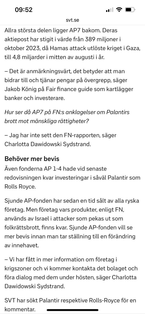 SVT hade också kunnat skriva en hyllningsartikel att AP7 hittat palantir vilket berikat pensionsspararna med över 4 miljarder i avkastning och 12 ggr pengarna på mindre än två år. Som AP 7 ägare blir jag glad att se att de ägt Palantir. Allt handlar som sagt om nyhetsvärdering