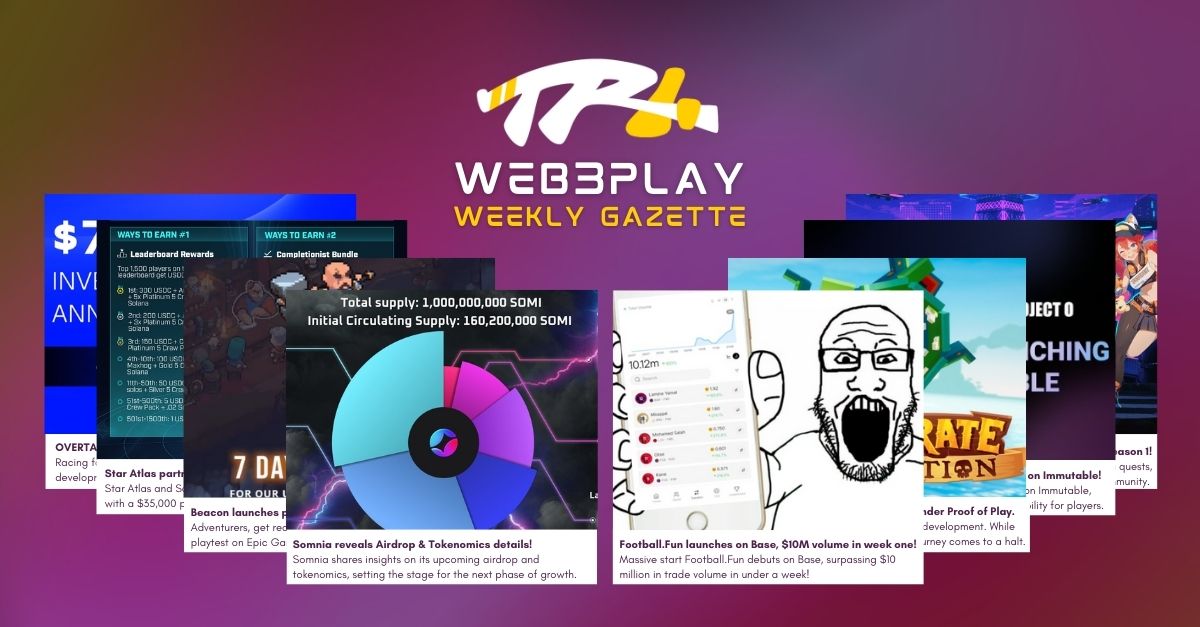 Web3-Gaming Gazette#74 is live🗞️

🗓️Events
<a href="/L3E7_Official/">L3E7</a> Open Beta Season 1
<a href="/The_Beacon_GG/">The Beacon</a> Public Playtest

🎮Ecosystem News
<a href="/footballdotfun/">Football.Fun</a> Launches on Base
<a href="/Somnia_Network/">Somnia</a> reveals Airdrop &amp; Tokenomics
<a href="/project_o_gg/">Project O</a> Launches on Immutable

and more news at⬇️