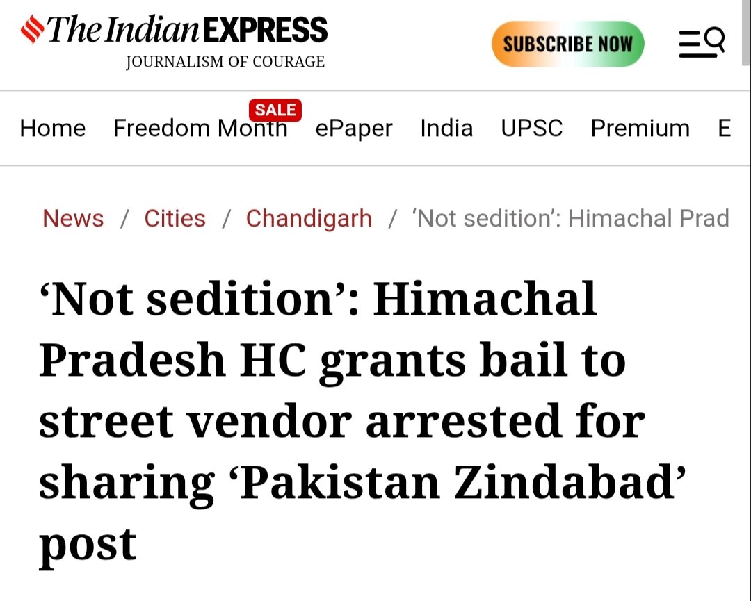 Gems of Indian Judiciary

Saying "Pakistan Zindabad" without denouncing India is not sedition: Himachal Pradesh High Court.
