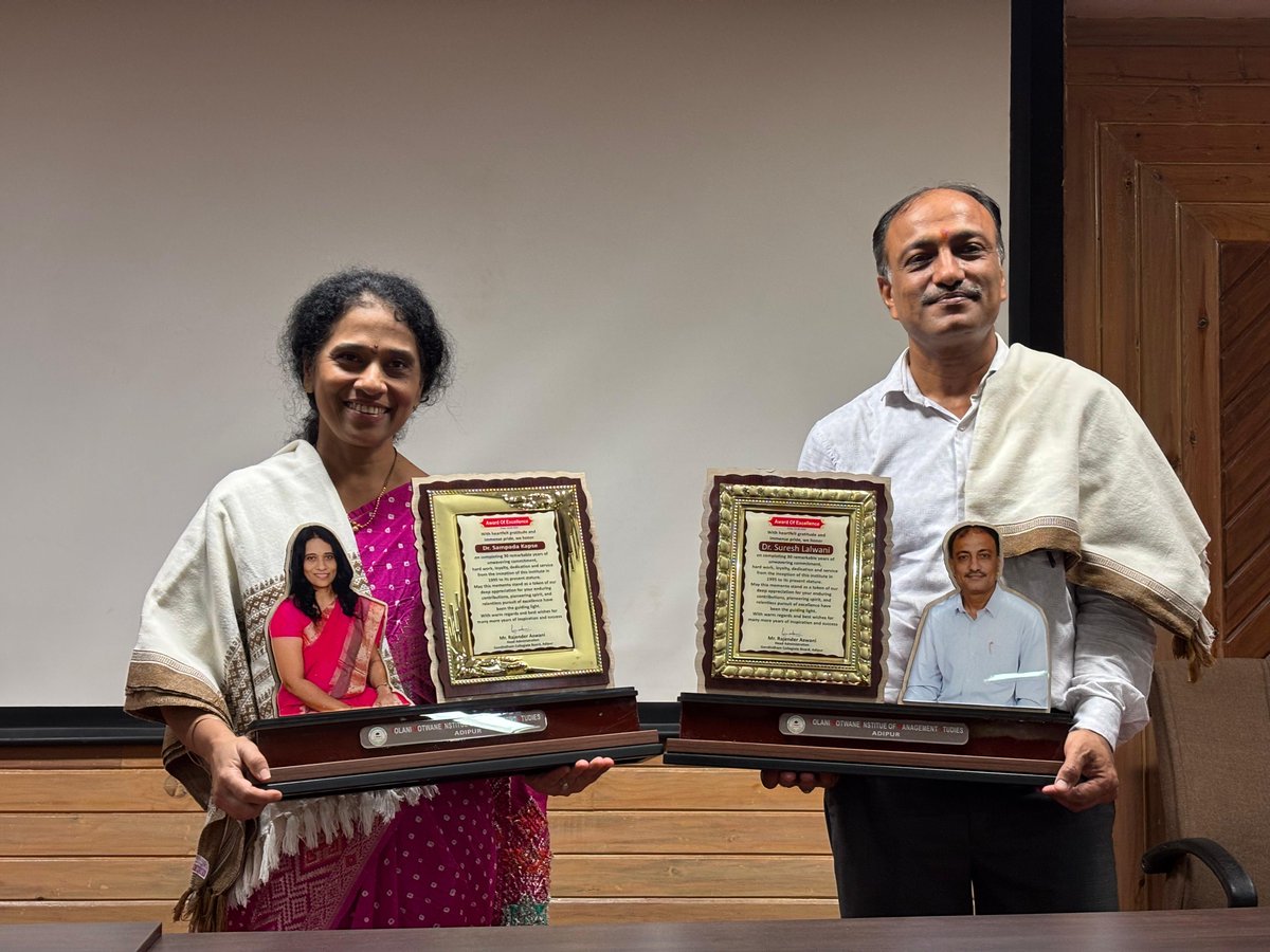 TmimsAdipur's tweet photo. 🎉 Congratulations to Dr. Sampada Kapse (Director, TMIMS) &amp; Dr. Suresh Lalwani (Head, Administrator Officer &amp; Librarian) 🎓

Since 14 Aug 1995, both have been pillars of TMIMS — leading with dedication, leadership &amp; service. 

#TMIMS #30YearsOfExcellence https://t.co/KSrQIR3jq8