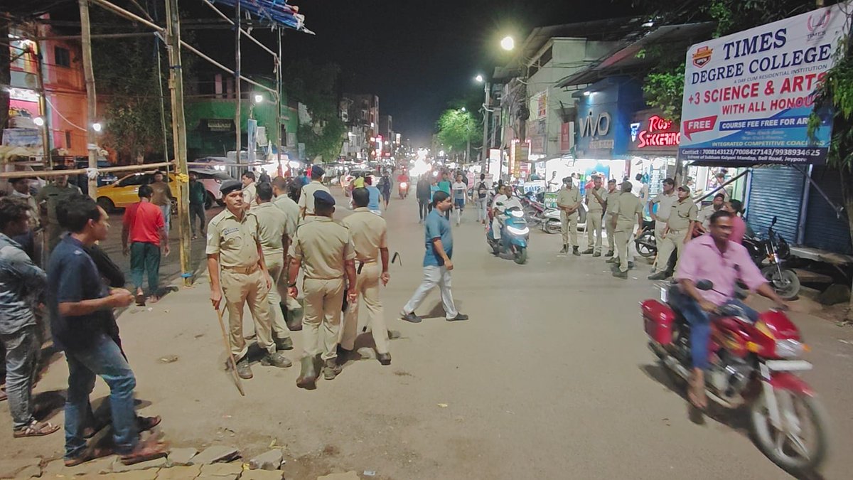 “In view of the upcoming Ganesh Puja, foot patrolling and continuous surveillance are being carried out in Jeypore Town to ensure security.”