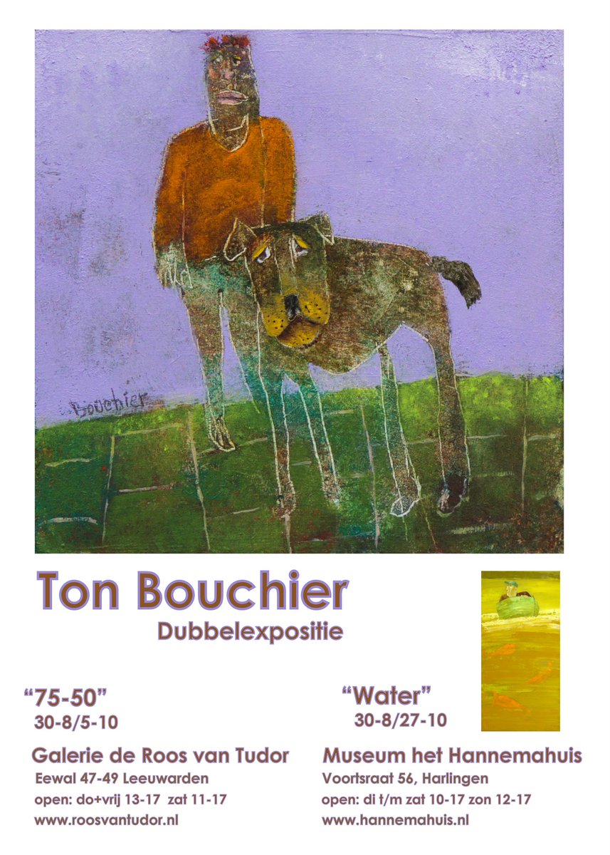 Het seizoen gaat weer van start:
De eerste van een reeks interessante exposities is deze van  Ton Bouchier, 75 jaar geworden en 50 jaar kunstenaar. Ter gelegenheid van dit jubileum een dubbeltentoonstelling samen met het gemeentemuseum het Hannemahuis in Harlingen.