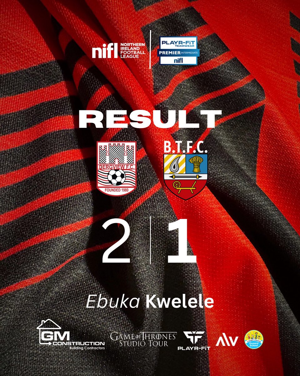 𝙍𝙚𝙨𝙪𝙡𝙩 2-1 Dergview.

Our league campaign gets underway with a defeat away. After a 2-0 deficit Town made a game of it in the 2nd half with a Ebuka goal and a saved penalty from Sean Atano.

The first game of the season ends 2-1 and we move on. 🔴⚫️

#monthetown