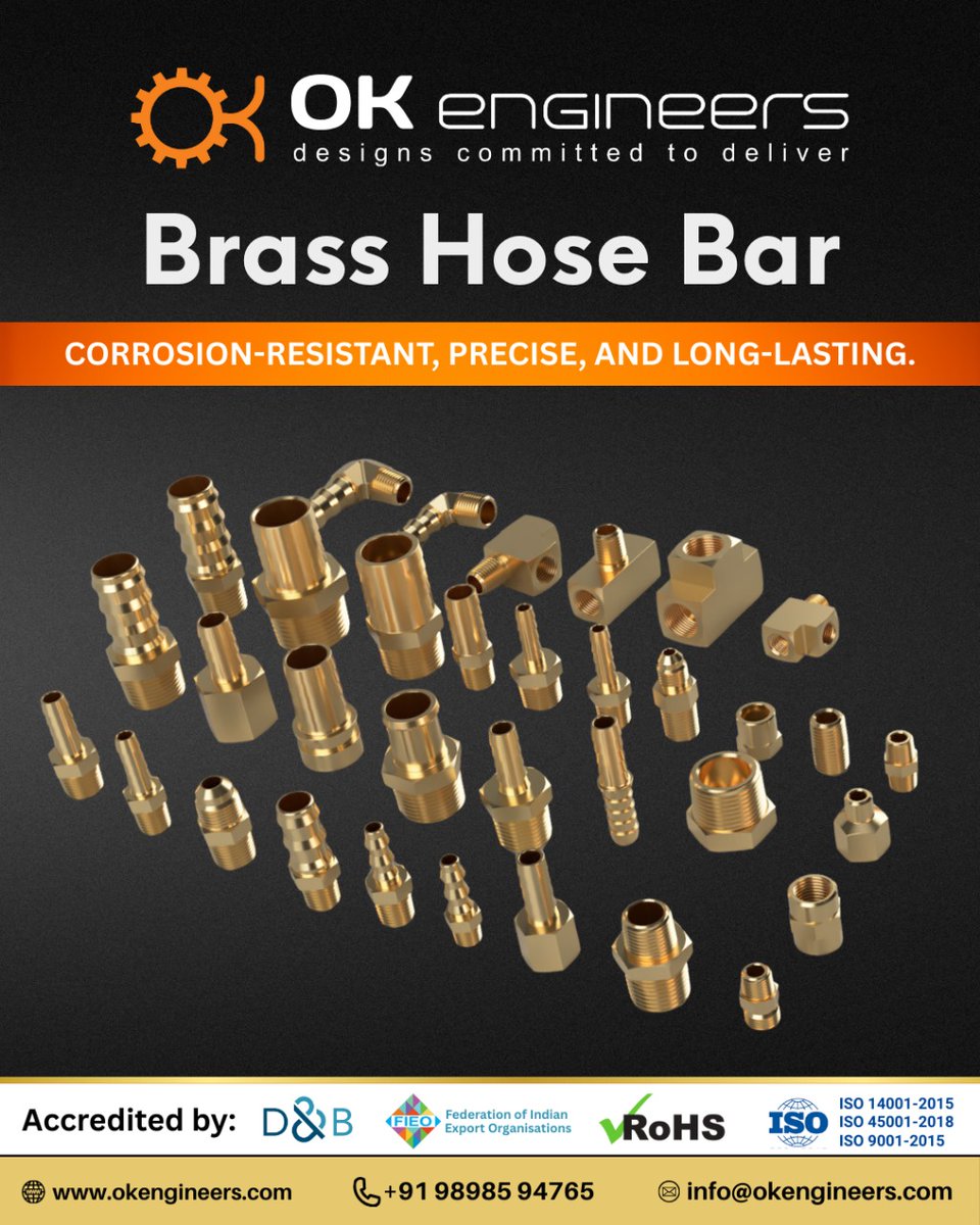 OKENGINEERS's tweet photo. When precision and durability are non-negotiable, trust the experts. ✅
OK Engineers delivers a superior range of Brass Hose Bars, meticulously crafted to be corrosion-resistant, precise, and long-lasting.
#OKEngineers #BrassFittings #PrecisionEngineering #Manufacturing #ISO https://t.co/tbIRCOvgoF