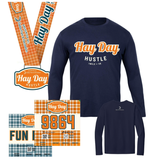 DallasParkRec's tweet photo. 👀 Did you see?! Hay Day Hustle swag just dropped!

Sign up for either the 5k or the 1 mile and get your tech shirt and a finisher medal!
We also need volunteers! Find links to register and serve here: https://t.co/d2dpCOqxI3 https://t.co/EGp05RlBrF