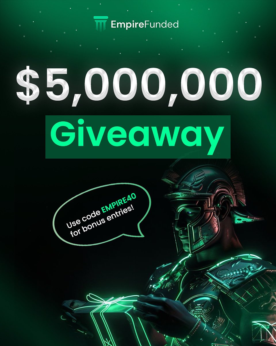 Empire Funded (@empirefunded) on Twitter photo 🚨 11 DAYS LEFT 🚨
Don’t miss your chance to win in our BIGGEST $5,000,000 Giveaway ever💰
✅ Follow <a href="/empirefunded/">Empire Funded</a>
✅ Like & Repost
✅ Tag 3 friends
Use code EMPIRE40 for 3 bonus entries 🔥
Winners announced soon…
Will it be YOU? 👑 🚨 11 DAYS LEFT 🚨
Don’t miss your chance to win in our BIGGEST $5,000,000 Giveaway ever💰
✅ Follow <a href="/empirefunded/">Empire Funded</a>
✅ Like & Repost
✅ Tag 3 friends
Use code EMPIRE40 for 3 bonus entries 🔥
Winners announced soon…
Will it be YOU? 👑