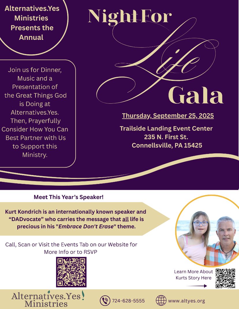Join us on 9/25/25 for the Alternatives.Yes! Ministries Night For Life Gala! You will have an opportunity to invest in this incredible organization dedicated to supporting, defending and protecting our most priceless National Treasure - Human Life! lp.constantcontactpages.com/cu/2hznoPz/Cel…