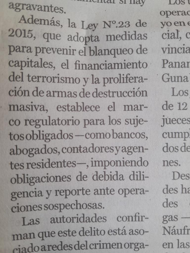 Dice esta noticia d La Prensa q van 182 condenas por blanqueo d 14.5mllns
Cuántos sujetos obligados a hacer la debida diligencia (bancos, abogados, contadores) han sido condenados? No se lava sin máq lavadoras y lavanderos.
Leamos lo pertinente d la ley 23 dl 2015: