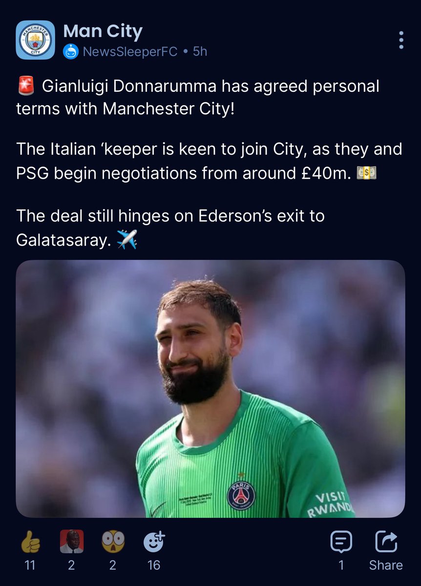 PitchPapas's tweet photo. Donnaruma is headed to Man City, will this make them better moving forward? 🤔🧐 #soccer #futbol #PSG #ManCity #ManchesterCity https://t.co/N3rw5gSdvy