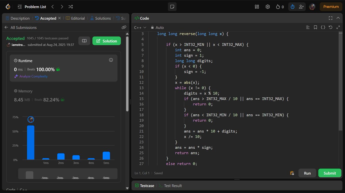 itzshibuu's tweet image. Feeling proud of myself today. Solved another MEDIUM level question on LeetCode. Let's code and get better. Hoping to be consistent on updating. Doing it as a hobby fn anyways and also it is equal to some practice.
#LeetCode #codingonline