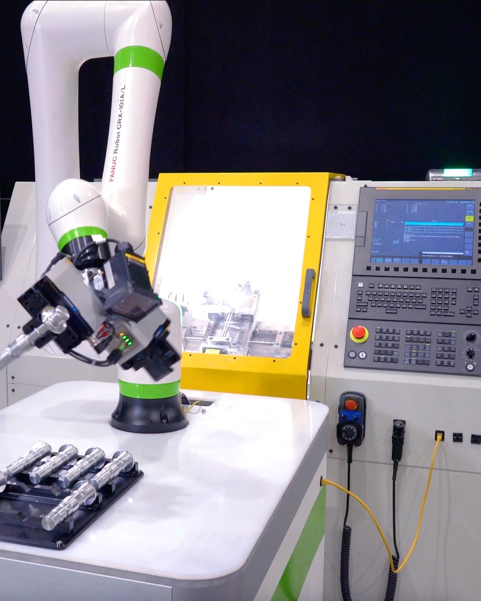 FANUCAmerica's tweet image. Simplify #robotic #CNC #machinetending integration: Part One1️⃣ bit.ly/45Oq1cq

Robotic #automation in CNC machine tending⚙️ can be a game-changer for shops of all sizes:

✅Boosting productivity   ✅Efficiency   ✅Competitiveness