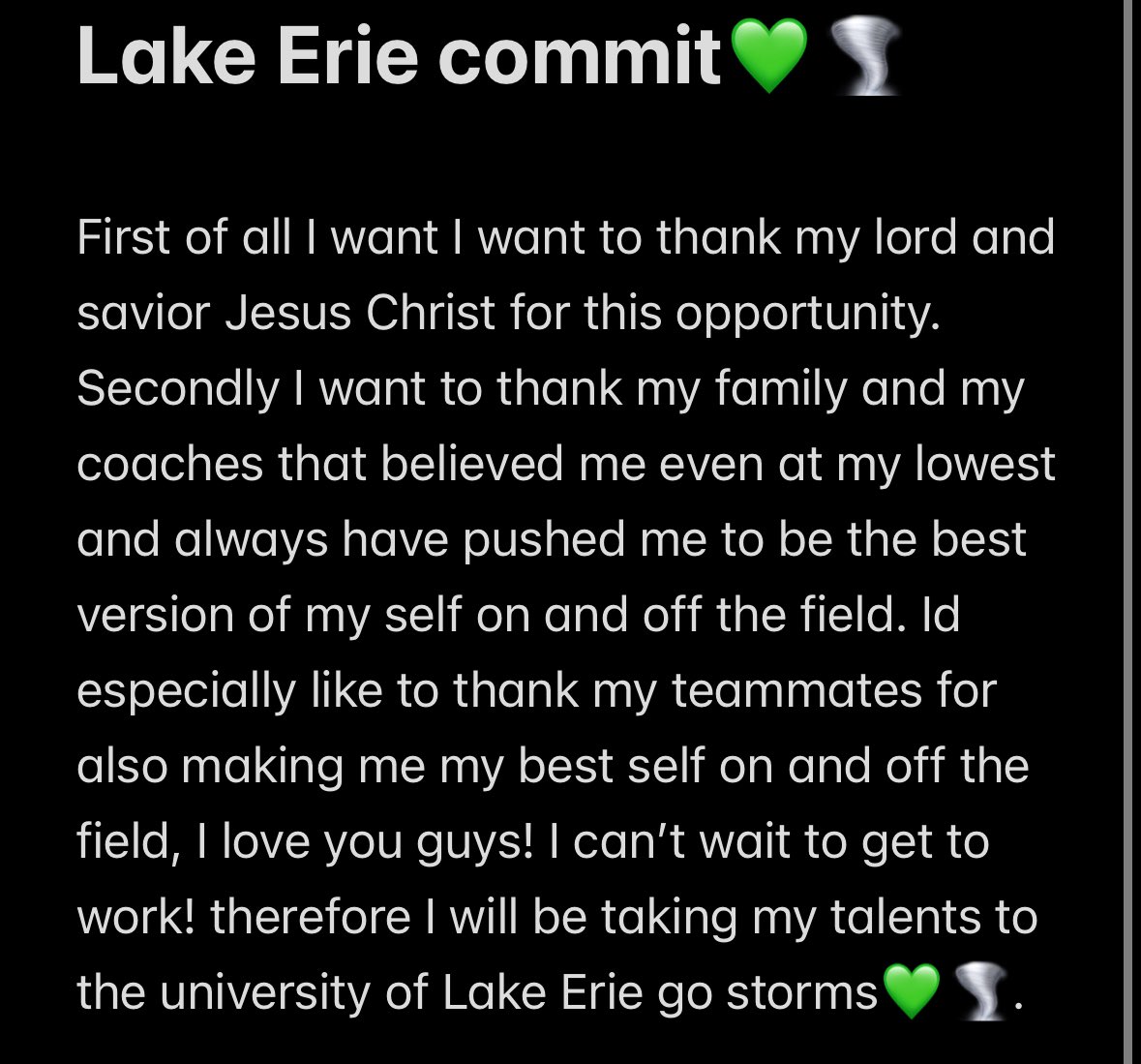 Tyler Hale (@tylerhale2026) on Twitter photo Wow, how far I’ve came what a blessing. Go Storm💚🌪️ #Committed #AGTG
<a href="/BigBlueFB/">Hamilton Football</a> <a href="/ArvieCrouch1/">HC Arvie Crouch</a> <a href="/CoachDPrice/">Dave Price</a> <a href="/LakeErieFB/">Lake Erie Storm Football</a> <a href="/CoachCRobertson/">CJ Robertson ~ OC</a> Wow, how far I’ve came what a blessing. Go Storm💚🌪️ #Committed #AGTG
<a href="/BigBlueFB/">Hamilton Football</a> <a href="/ArvieCrouch1/">HC Arvie Crouch</a> <a href="/CoachDPrice/">Dave Price</a> <a href="/LakeErieFB/">Lake Erie Storm Football</a> <a href="/CoachCRobertson/">CJ Robertson ~ OC</a>