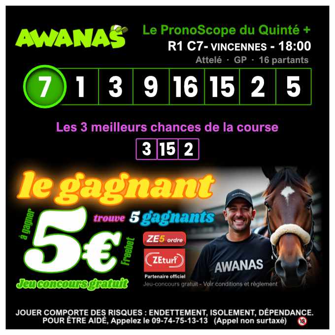 Lun. 25 août -🏁18:00
🔮Le pronoSCOPE Q+
🎲Le jeu du gagnant

🫵Tu posteras en commentaire ton🐴cheval gagnant + ton CC (cheval de complément) &amp; LIKE + RT

Règlement x.com/AwanasProno/st…
#TeamParieur #Turf #Quinte