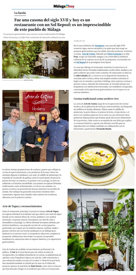 ArtedeCozina's tweet photo. Esta semana en @malagahoy_es 

Horario:
Lunes a sábado de 13:00 a 16:00 y de 20:00 a 23:00
Domingo de 13:00 a 16:00

Reservas:
952840014
info@artedecozina.com
whatsApp: +34952840014

#SolRepsol #Antequera #Andalucía #Cozinatradicional #Productolocal #アンテケラ #アンダルシア https://t.co/ktJB9AVIQU