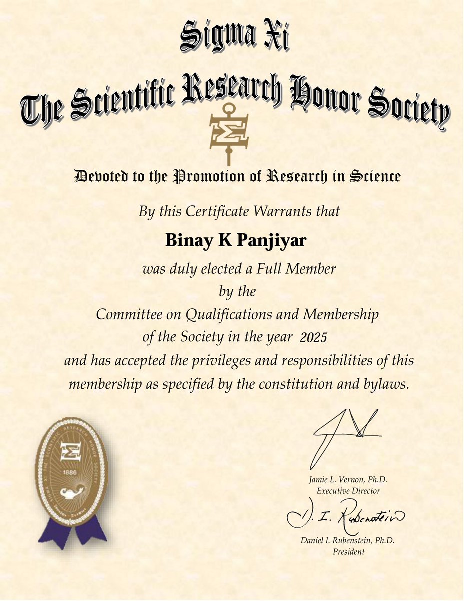 🌟 Honored &amp; Grateful 🌟

Thank You everyone:

I am thrilled to share that I have been elected as a Full Member of Sigma Xi, The Scientific Research Honor Society! 🙂 

#Research #MedicalResearch #Cardiology #SigmaXi #Gratitude #PhysicianScientist 🙂