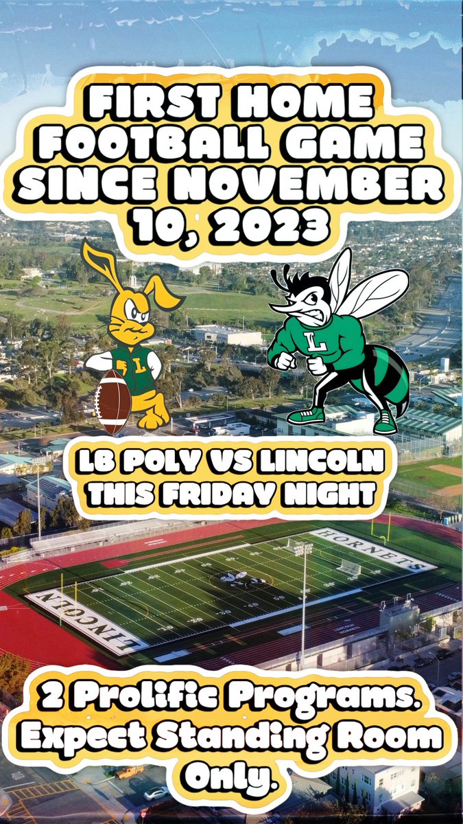 🚨Expect Standing Room Only For This Friday’s Game vs the Long Beach Poly Jackrabbits.

This Will Be Our First Official Home Game Since November 10, 2023 vs Helix Highlanders (which was a standing room only game)

Tickets 🎟️ Will Be On GoFan.com Monday Morning.