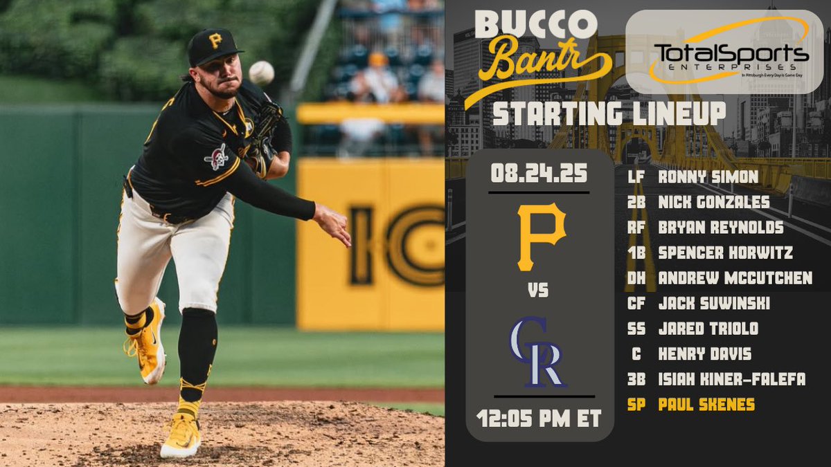 Skenes takes the hill looking for a sweep 🏴‍☠️

#LetsGoBucs x <a href="/TotalSportsEnt/">Total Sports Enterprises</a>