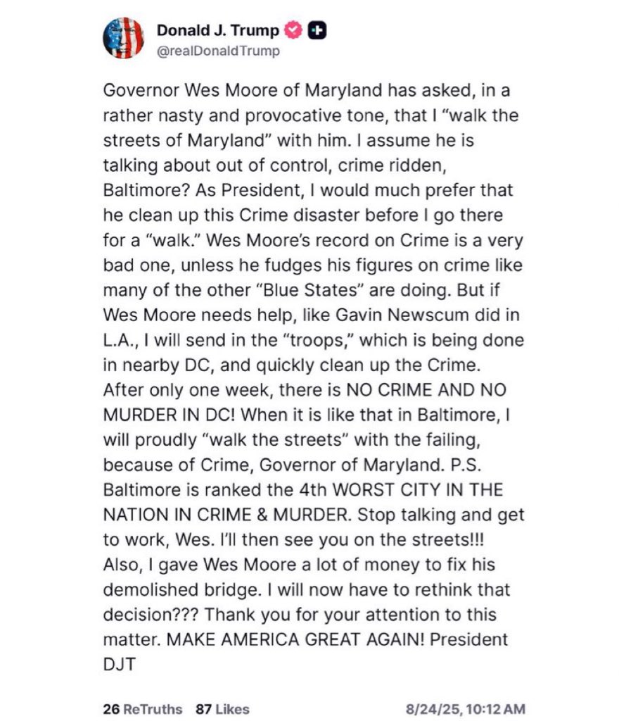 RpsAgainstTrump's tweet image. Trump: “I gave Wes Moore a lot of money to fix his demolished bridge. I will now have to rethink that decision???”

You didn’t give him anything. That’s taxpayer money, not yours.