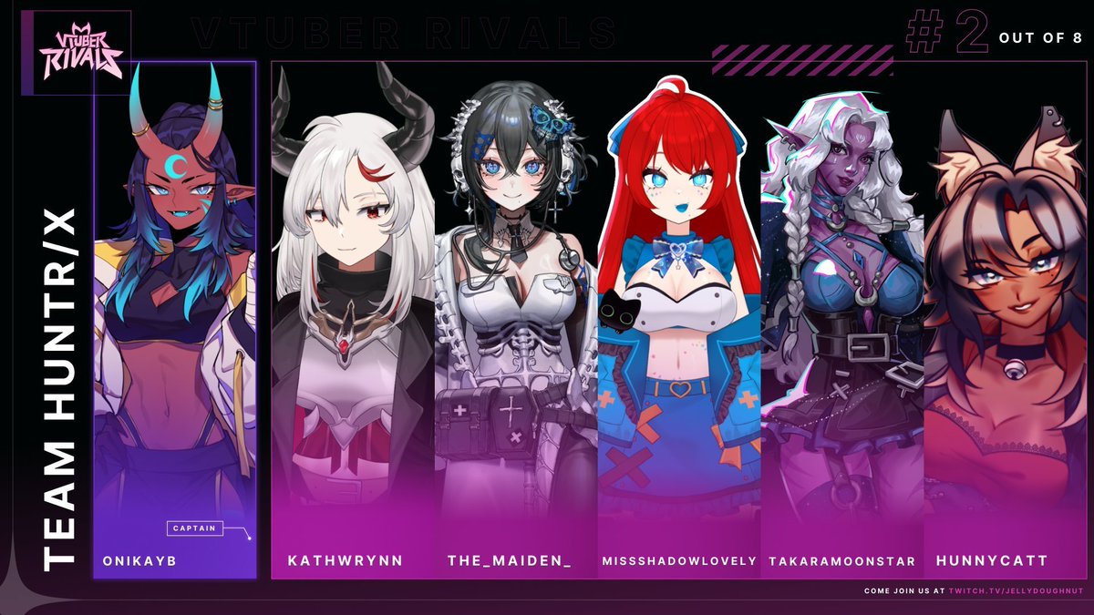 🃏 VTUBER RIVALS DAY 2!! HUNTR/X is back and ready to take the day 🃏

♢ <a href="/OniKayB/">Kay ⛩️【LUMINARA】</a>
♢ <a href="/MsShadowLovely/">Liz《MissShadowLovely 🌠》</a>
♢ <a href="/kathwrynn/">Kathwrynn Wyrmbreaker 🐉⚔️ VTuber</a>
♢ <a href="/The_Maiden_/">The Maiden 🩺💀 Vtuber || DEBUT IN 2026</a>
♢ <a href="/TakaraMoonstar/">Takara Moonstar | Star Bard Drow</a>