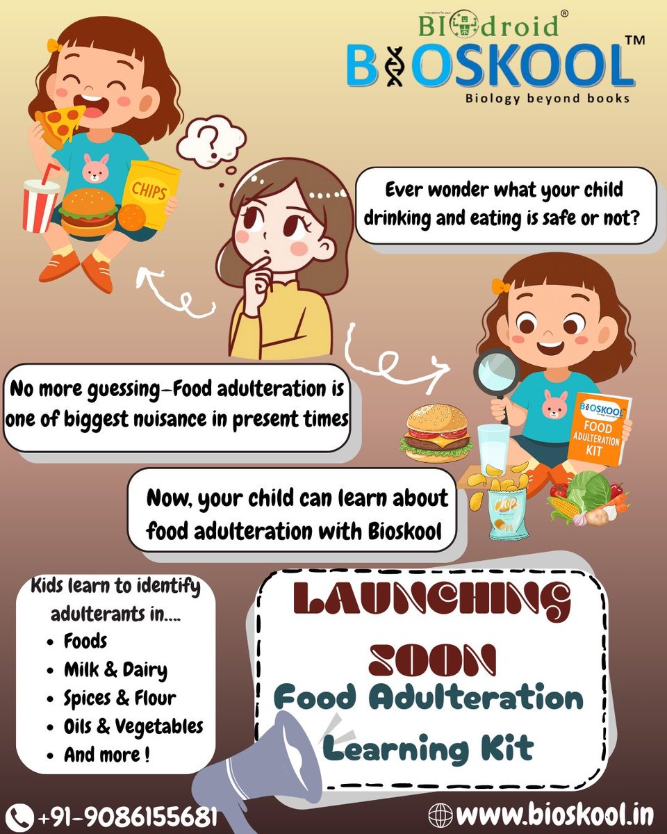 #Knowledge is the only way out. Get ready to make your kid learn to tackle the menace of #FoodAdulteration the fun way and at the early age. 
Bioskool is bringing #DIYkit for the same very soon..stay tuned! #BIOLOGYBEYONDBOOKS