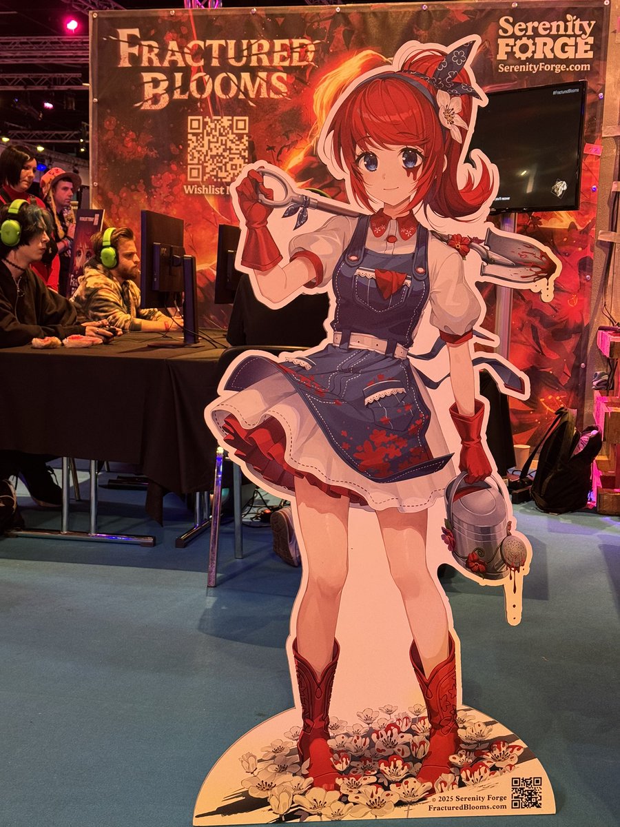 Say hi to our Angie cutout 🌺🪏✨

Designed by the amazing <a href="/_Satchely/">Satchely</a>, she’s here at our booth to greet players diving into the demo!

#FracturedBlooms #Gamescom #Gamescom2025 #Gamescom25 #IndieArenaBooth