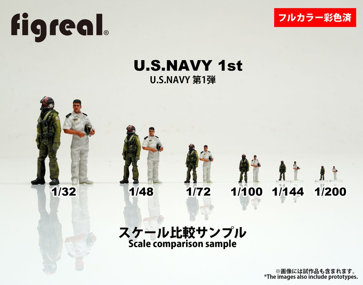 figreal最新作はU.S.NAVY（アメリカ海軍）フィギュア全40種で、スケールは1/32、1/48、1/72、1/100、1/144、1/200の６種で展開します。スケールごとにセット数は異なります。
#figreal