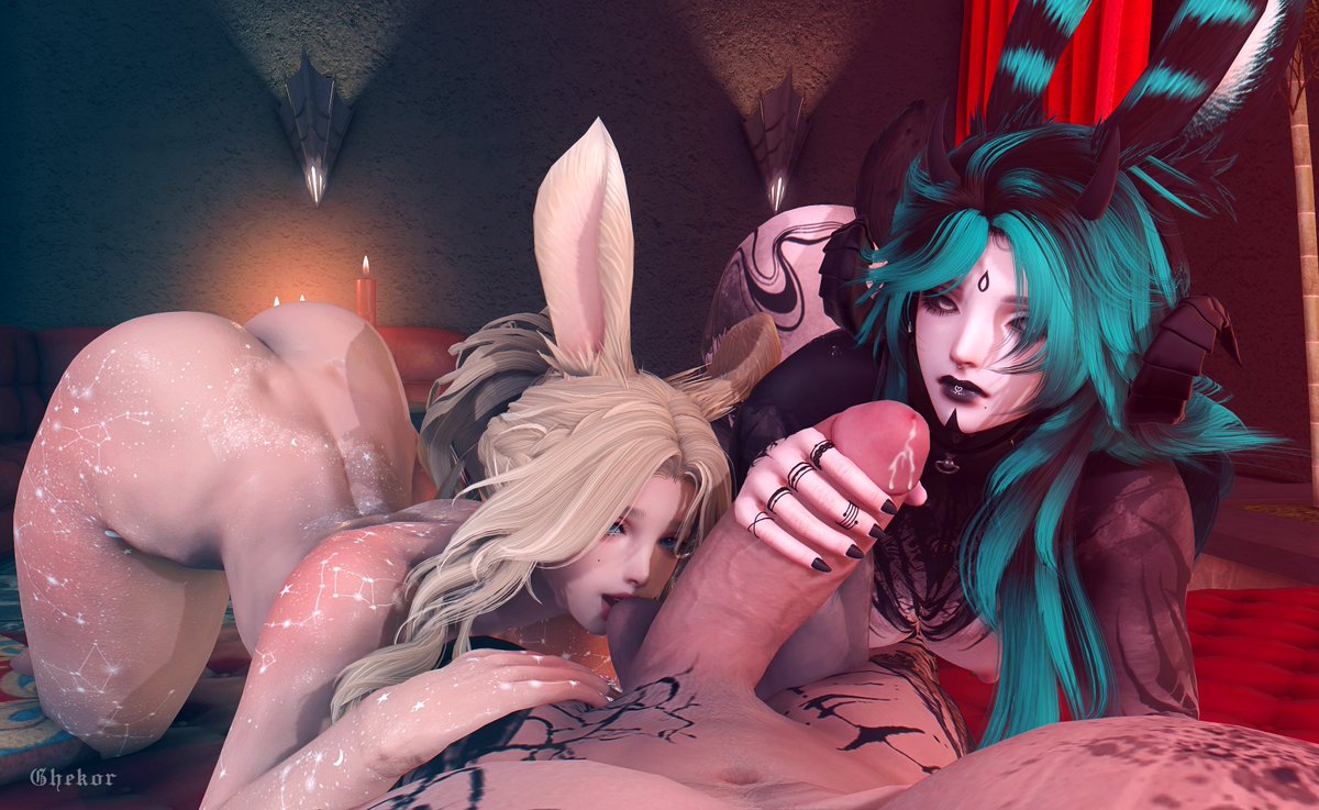The start of a hot steamy Sinday with these 2 voracious buns @flor_ffxiv and @InkBunneXIV ~ [1/4]