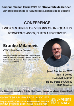 A l'occasion de la remise d'un doctorat honoris causa par l'Université de Genève, Branko Milanovic donnera une conférence ouverte au public le jeudi 9  octobre.
