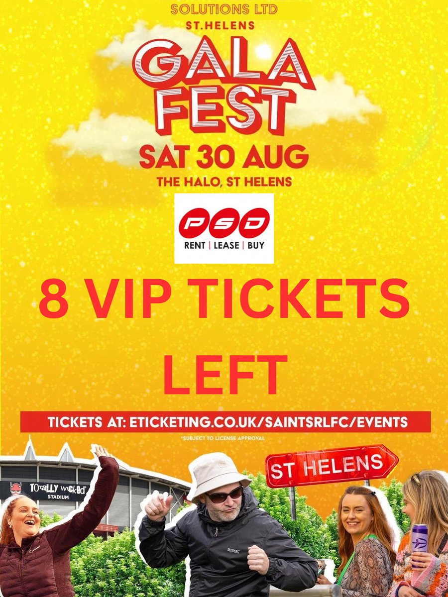 *TICKET UPDATE*

8 Tickets left for the PSD Vehicle Rental Marquee.

By going VIP you will receive the following

⭐️Guaranteed Cover⭐️

⭐️Guaranteed Seating ⭐️

⭐️Direct Access to VIP Bar⭐️

⭐️ Direct Access to VIP Toilets ⭐️

Book Here 

eticketing.co.uk/saintsrlfc/EDP…

🕺💃