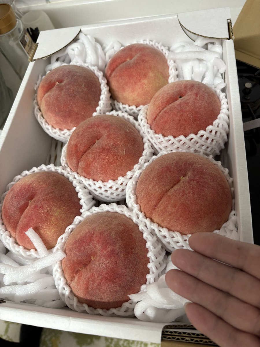 凄いでっかい桃🍑🍑🍑
実母のいとこ？私は？？何？

近所に住んでいたけど、生まれた町に帰っちゃって…おばちゃんも癌になり　励まし合っています。いや…私が励まされてる😢　そんなおばちゃんから、
桃が…😭デカさにビックリ‼️
🍑　硬めの桃が食べたい。って覚えてくれた。ありがとう