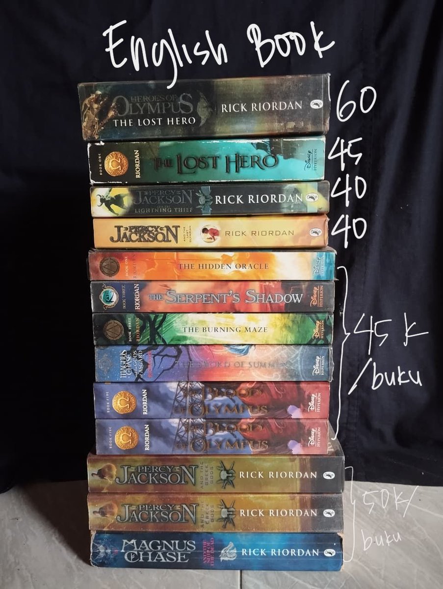 arta_aksara's tweet photo. Daftar Buku Kesepuluh
Novel dan Buku English Best Seller
1. Percy Jackson
2. John Green
3. John Grisham
4. Dan Brown
5. Septimus Heap
6. Series Maze Runner
#wts #wtb #novel #buku #bekas #preloved #zonajajan #zonauang https://t.co/3oHteM13RR