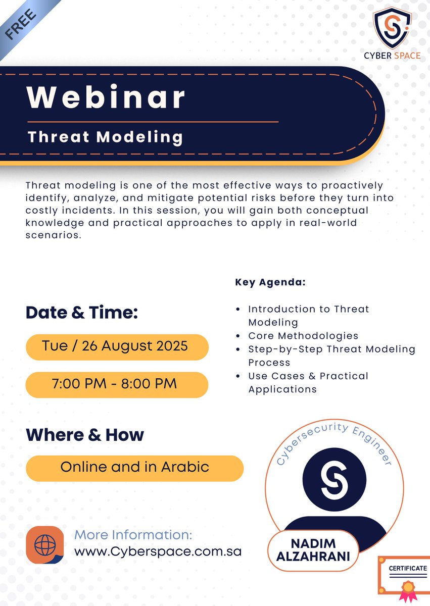 🚨 Free Webinar

🔐 Threat Modeling: Proactively Defend Against Risks

Join us for an exclusive session led by Cybersecurity Engineer Nadim Alzahrani where we’ll dive into one of the most effective approaches to identify, analyze, and mitigate potential risks before they escalate