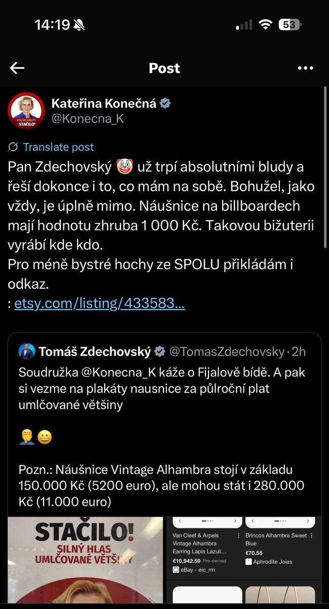 Tomáš Zdechovský (@tomaszdechovsky) on Twitter photo Tak <a href="/Konecna_K/">Kateřina Konečná</a> tvrdila, že nemá náušnice za 150.000 - 600.000 Kč s odkazem na bižuterii za 1000 Kč.
Abychom byli objektivní, nechali jsme obě náušnice porovnat experty a toto nám vyšlo 😎 Tak <a href="/Konecna_K/">Kateřina Konečná</a> tvrdila, že nemá náušnice za 150.000 - 600.000 Kč s odkazem na bižuterii za 1000 Kč.
Abychom byli objektivní, nechali jsme obě náušnice porovnat experty a toto nám vyšlo 😎